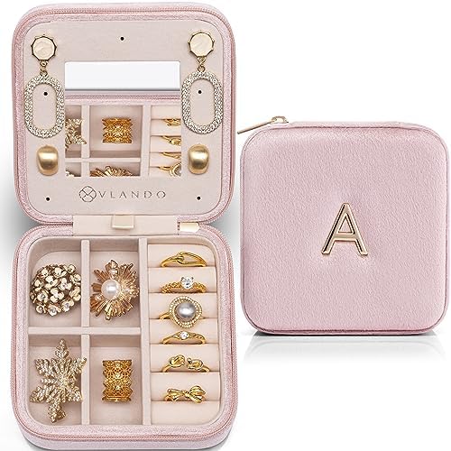 VLANDO Travel Jewelry Organizer, Letter A Design with Earring Panel