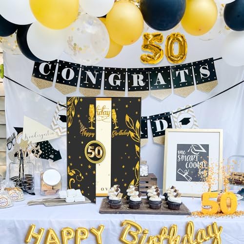 50th Birthday Guest Book Black Gold Party Decorations