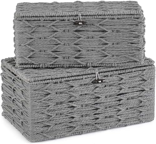 Mkono Storage Basket with Lid, Decorative Bins for Organize, Set of 2
