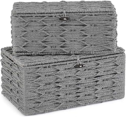 Mkono Storage Basket with Lid, Decorative Bins for Organize, Set of 2