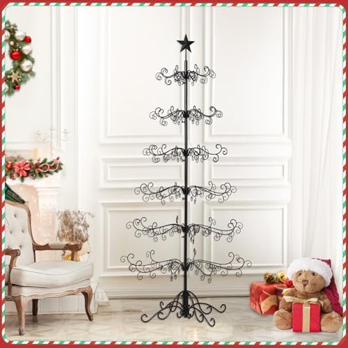 VINGLI 6ft Wrought Iron Christmas Tree w/192 Branch Tips, 6-Tier Metal