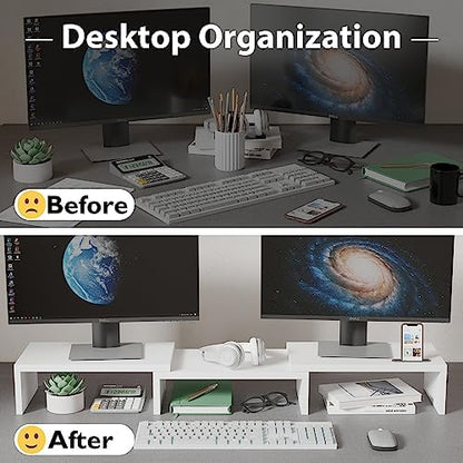 BONTEC Dual Monitor Stand Riser, Adjustable Length & Swivel Angle
