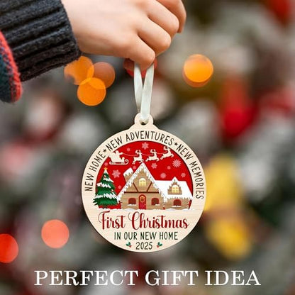 New Home Ornament 2025 – Wooden 2-Layer Housewarming Ornament, Wooden