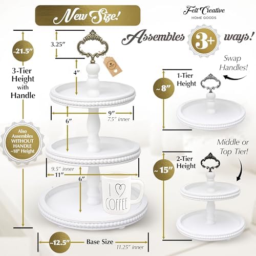 [3-in-1] Wooden Tiered Tray Stand - Beaded 3 Tiered Tray Decor Wood