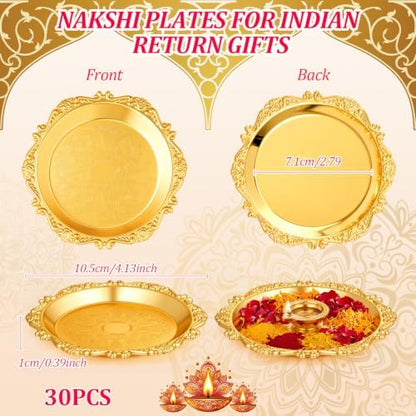 Rtteri 30 Pcs Indian Pooja Return Gift for Guests Small Gold Tray
