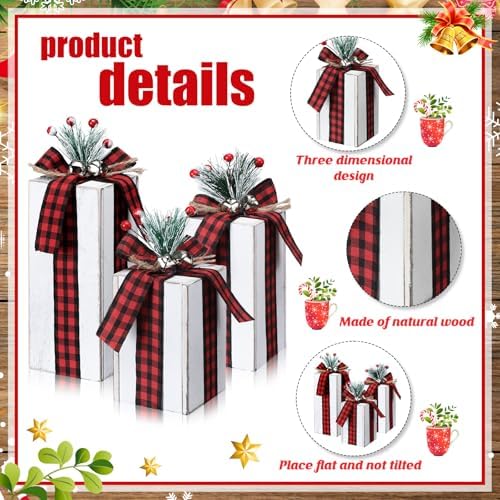 Amyhill 3 Pcs Christmas Wooden Gifts Box Decor Christmas Plaid