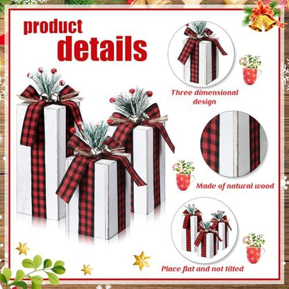 Amyhill 3 Pcs Christmas Wooden Gifts Box Decor Christmas Plaid