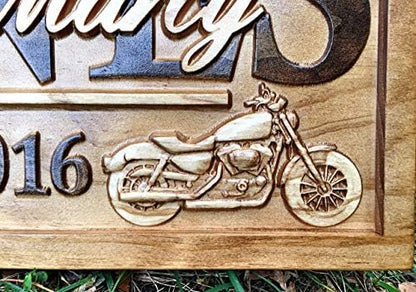 Personalized Motorcycle Wedding Gift Wood Family Last Name Sign