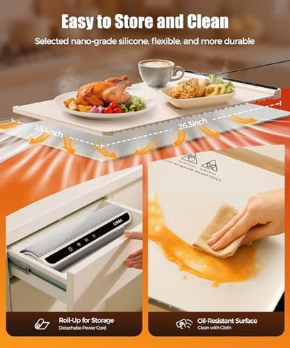 Warming Mat for Food, 26x15 Inch, Off White, Fast Heat, Child Lock