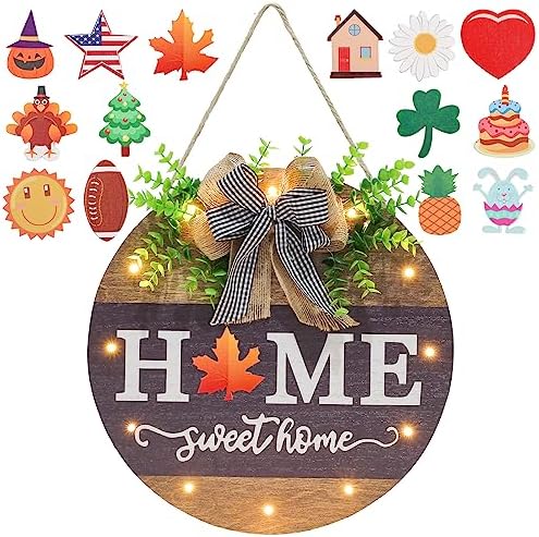 Interchangeable Welcome Sign for Front Door with 14 Changeable Icons