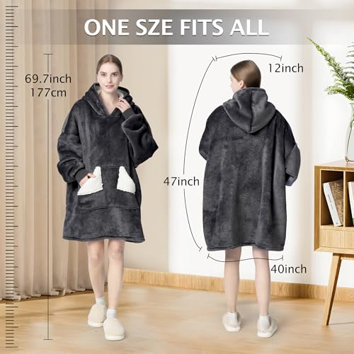 Touchat Wearable Blanket Hoodie, Oversized Sherpa Fleece Sweatshirt