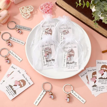 60 Sets Christmas Jesus Loves You Keychain
