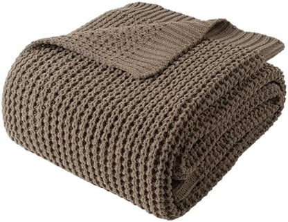 Knitted Waffle Throw Blanket, Camel Tan Throw Blanket for Couch