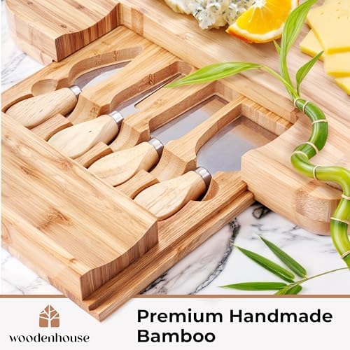 Bamboo Charcuterie Boards Gift Set - Meat and Cheese Tray with