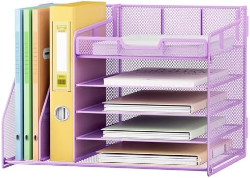 Lavatino 5-Tier Desk Organizer with 2 File Holders, Metal Adjustable