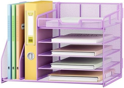Lavatino 5-Tier Desk Organizer with 2 File Holders, Metal Adjustable