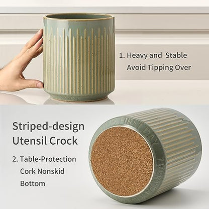 JIEMEI HOME Kitchen Utensil Holder, Ceramic Stable Utensil Crock for