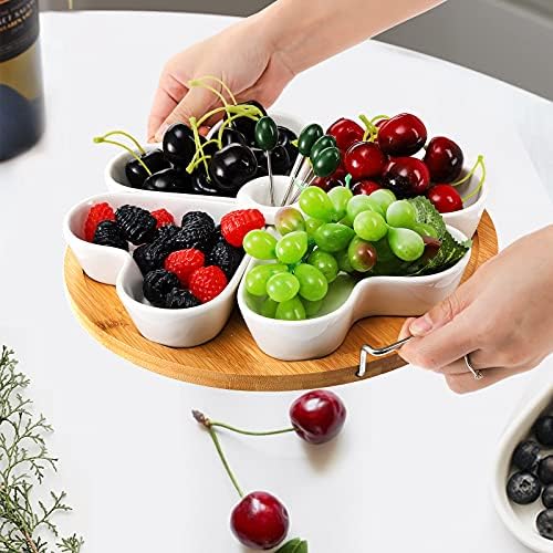 ZEAYEA 11 Inch Appetizer Serving Tray with Holder, Ceramic Divided