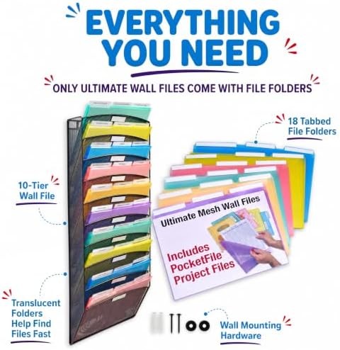 Ultimate Office Mesh Hanging Wall File Organizer, 10 Tier + 18