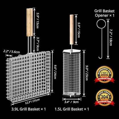 Grill Basket Set, BBQ Accessories, Outdoor Camping Cooking, Gifts for