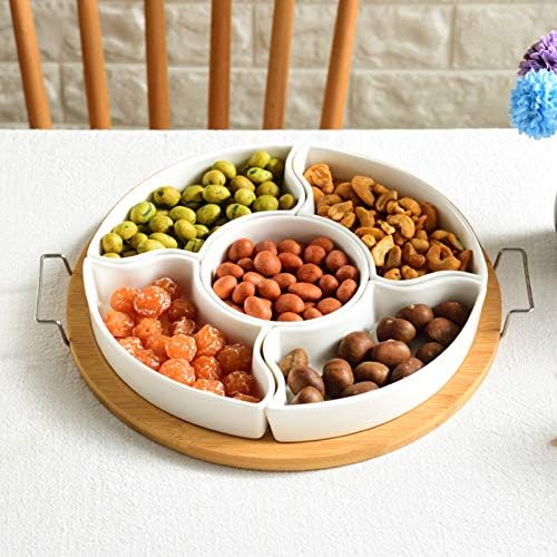 yarlung 11 Inch Ceramic Divided Serving Dishes with Bamboo Platter