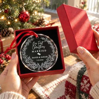 Personalized Our First Christmas Married Crystal Ornament - 2026