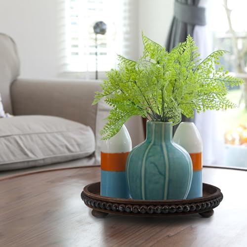 FramePro Decorative Tray 12in Round Wood Beaded - Brown Serving Tray