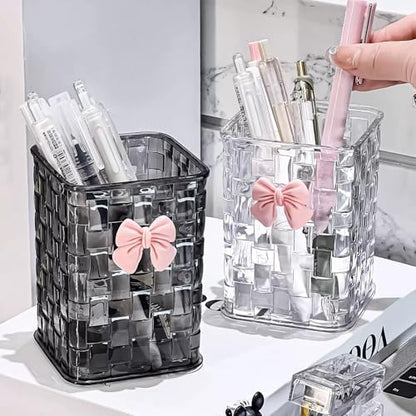 Acrylic Pen Holder for Desk, Clear Pencil Organizer Makeup Brush Cup