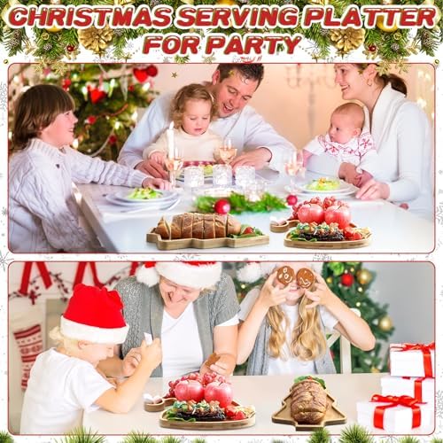 Meanplan 2 Pcs Wooden Christmas Serving Tray and Platter Christmas