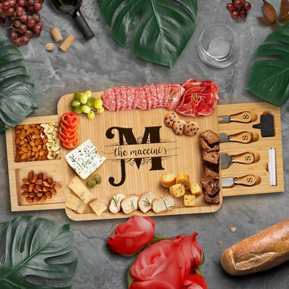 Personalized Charcuterie Board Gift Set - Custom Engraved Bamboo
