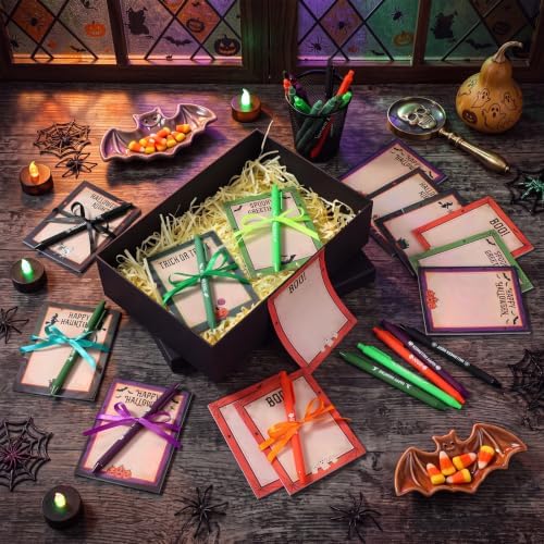 Pajean 72 Pcs Halloween Notepad and Pen Set with Ribbon Gifts