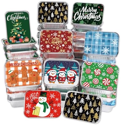 DIYDEC 36PCS Christmas Foil storage Containers Aluminum Food Tin with