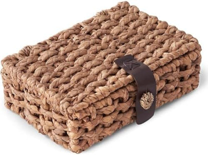 Wicker Decorative Box with Lid, Water Hyacinth Woven Basket for Shelf