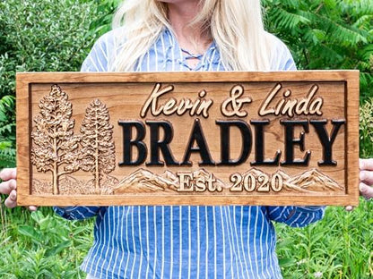 Custom Cabin Mountain Decor, Personalized Wood Last Name Sign, Wedding