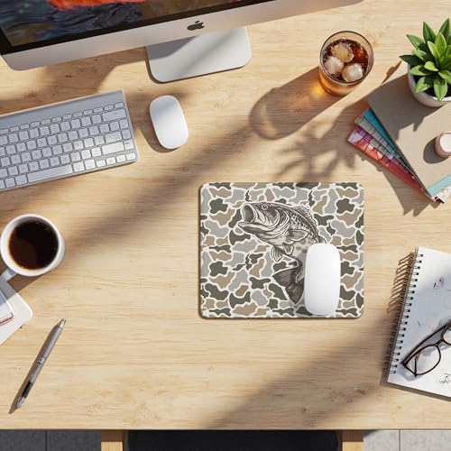Bass Fish Camo Mouse Pad, Fishing Fisherman Gifts, Rustic Hunting