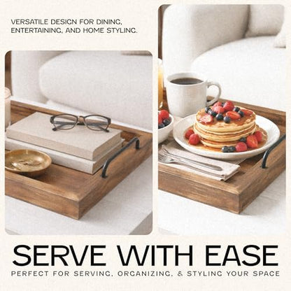 Besti Rustic Vintage Food Serving Trays (Set of 2) | Nesting Wooden