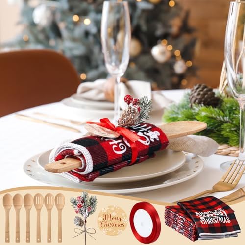 Pinkunn 8 Set Christmas Kitchen Towels, Holiday Cooking Utensils