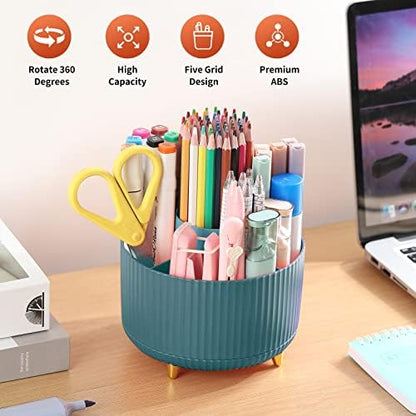 Desk Pencil Pen Holder, 5 Slots 360°Degree Rotating Pen Organizers for