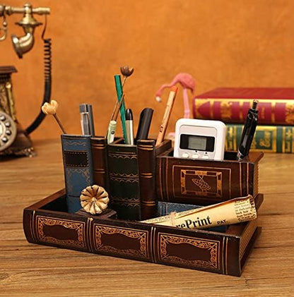 Tosnail Decorative Pen Holder with Storage Compartment, Wooden Pencil