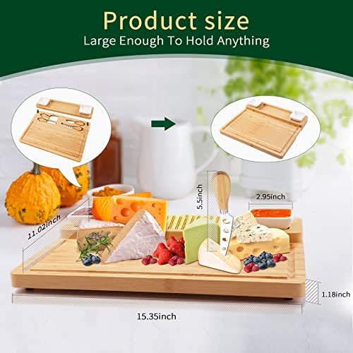 Charcuterie Boards and Knife Set - Bamboo Cheese Board - Wine Meat