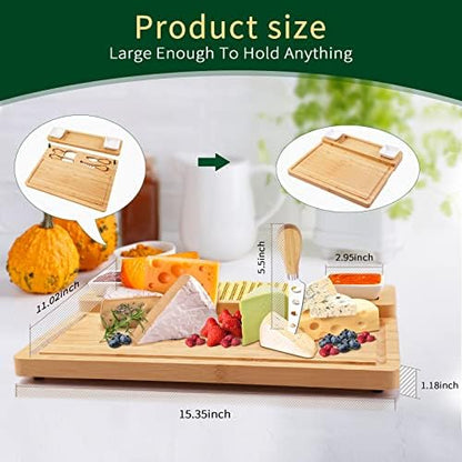 Charcuterie Boards and Knife Set - Bamboo Cheese Board - Wine Meat