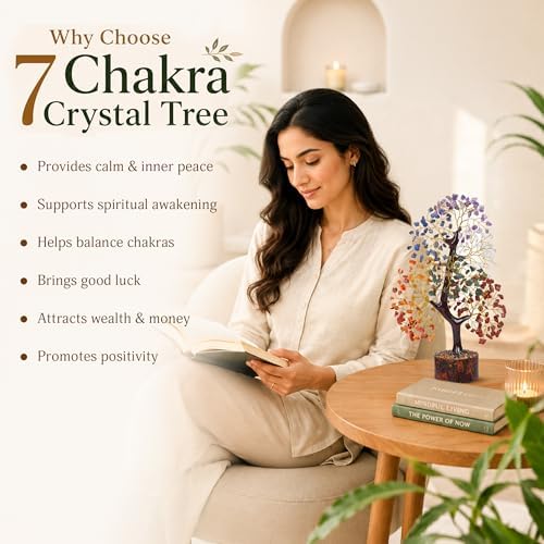 PYOR 7 Chakra Tree of Life Crystal Tree, 10-12 in, Birthday Gifts for