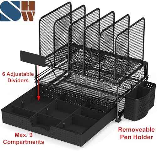 Simple Houseware Desk File Organizer for Office Supplies w/Drawer