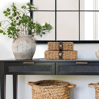 Wicker Decorative Box with Lid, Water Hyacinth Woven Basket for Shelf