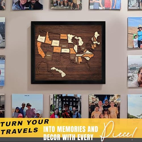 flinelife USA Travel Map, 13x11, Wooden USA Map Puzzle, Perfect For