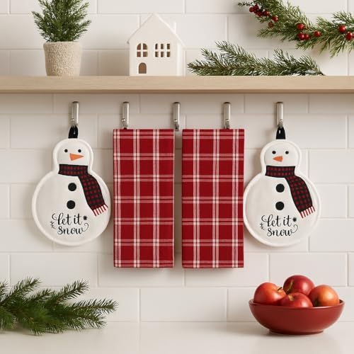 Christmas Holiday Kitchen Pot Holder Oven Mitt & Towels, 4 PCs, 100%