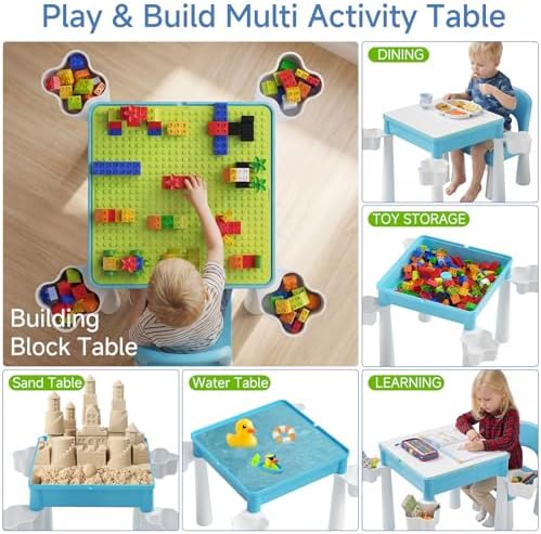 burgkidz Toddler Building Table Set: 1 Chair 128 Blocks Storage Box