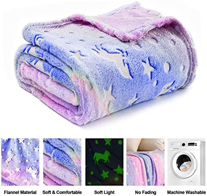 TEHALK Unicorn Glow in The Dark Blanket, Unicorn Blanket for
