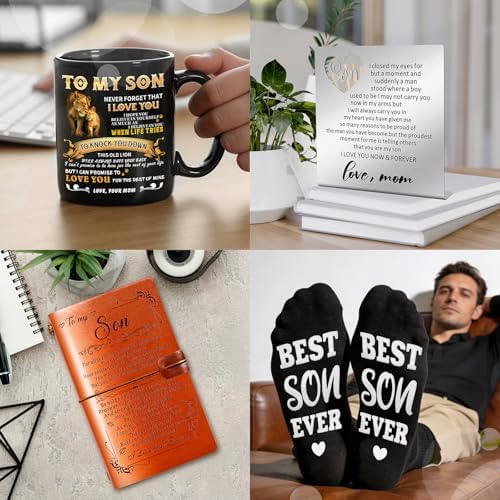 11 Pcs Son Gifts from Mom with 11 Oz Ceramic Cup, Leather Journal