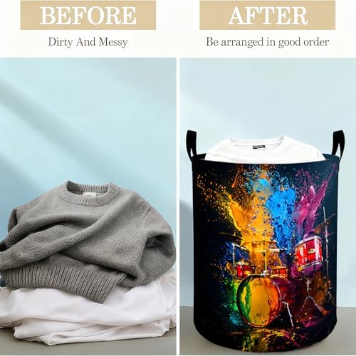 Drum Set Laundry Basket Hamper for Boys Girls Kids Adults, Foldable